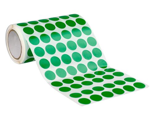 Gomets liderpapel autoadhesivo circulos 15 mm verde rollo de 2500 unidades en caja de carton