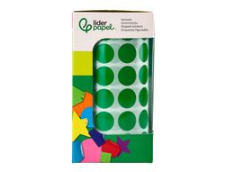 Gomets liderpapel autoadhesivo circulos 15 mm verde rollo de 2500 unidades en caja de carton