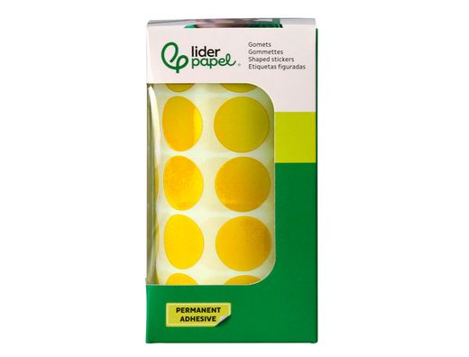 Gomets liderpapel autoadhesivo circulos 20 mm amarillo rollo de 2000 unidades en caja de carton