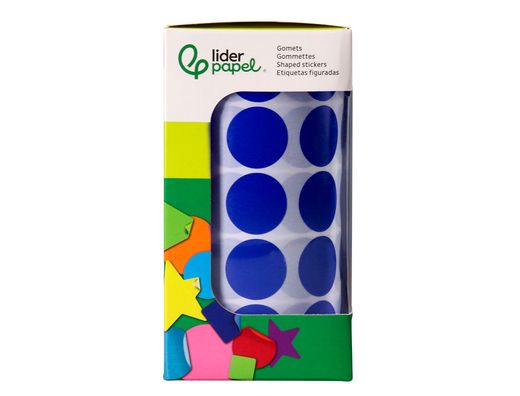Gomets liderpapel autoadhesivo circulos 20 mm azul rollo de 2000 unidades en caja de carton