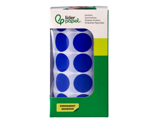 Gomets liderpapel autoadhesivo circulos 20 mm azul rollo de 2000 unidades en caja de carton