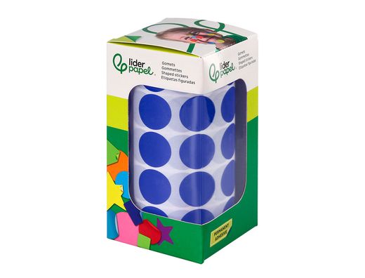 Gomets liderpapel autoadhesivo circulos 20 mm azul rollo de 2000 unidades en caja de carton
