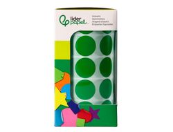 Gomets liderpapel autoadhesivo circulos 20 mm verde rollo de 2000 unidades en caja de carton