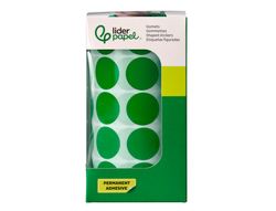 Gomets liderpapel autoadhesivo circulos 20 mm verde rollo de 2000 unidades en caja de carton