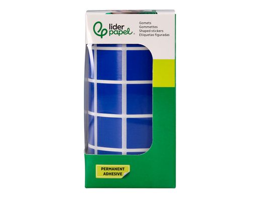 Gomets liderpapel autoadhesivo cuadrado 20x20 mm azul rollo de 2000 unidades en caja de carton