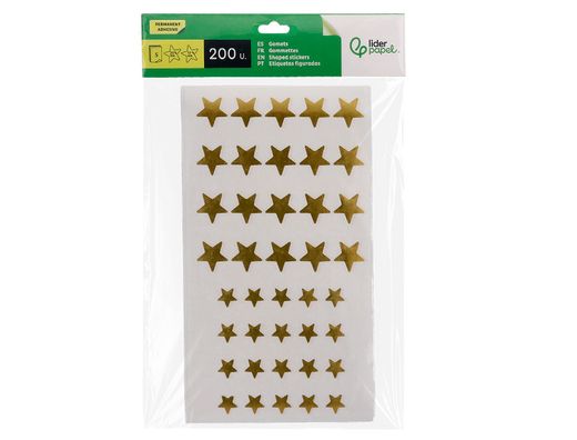 Gomets liderpapel autoadhesivo estrellas doradas surtidas bolsa de 5 hojas con 200 unidades