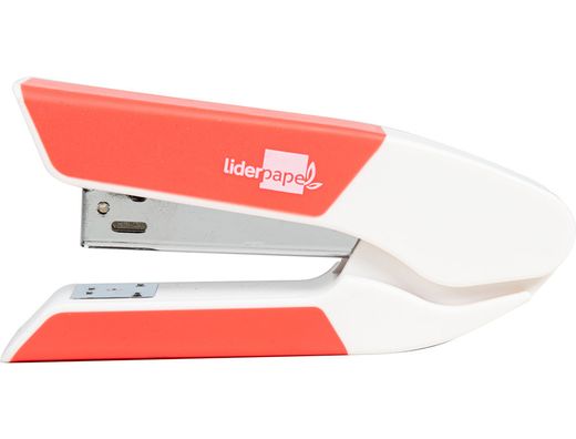 Grapadora liderpapel con regalo de extraegrapas y caja de 1000 grapas 22/6 24/6 capacidad 20h color coral