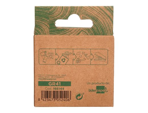 Grapadora liderpapel ecouse mini capacidad 12 hojas 100% plastico reciclado con caja de 1000 grapas 26/6