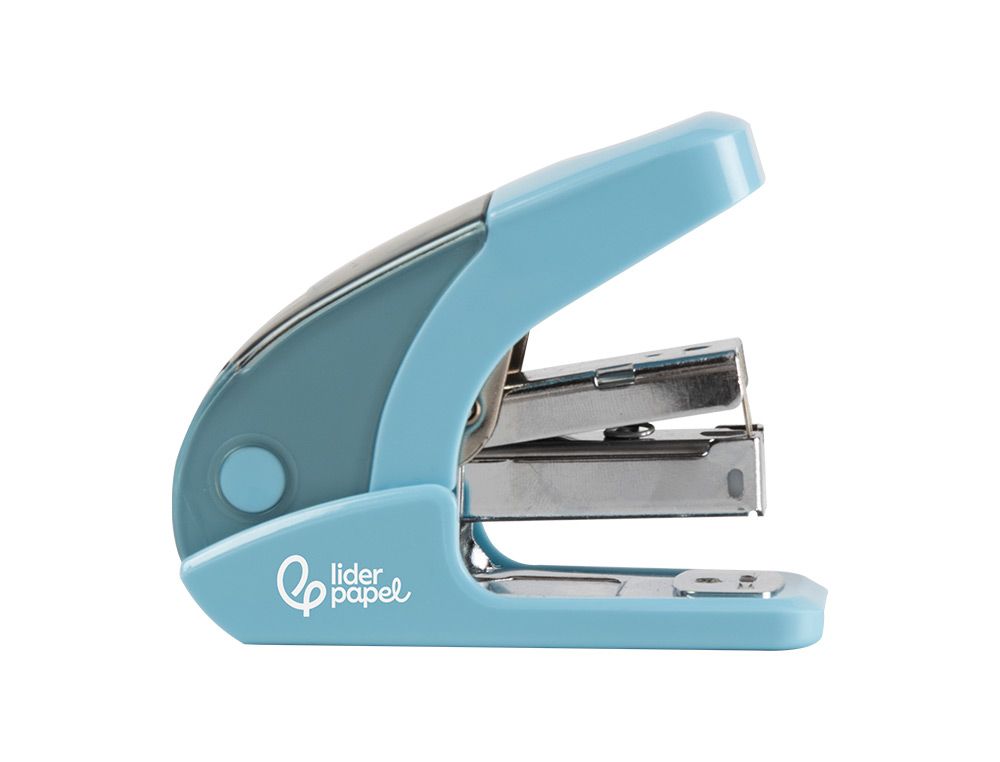 Grapadora liderpapel micro con regalo de caja de 1000 grapas 24/6 26/6 capacidad 20 hojas celeste