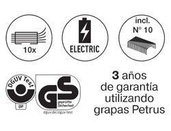 Grapadora petrus electrica e-310 contactless rojo metalizado capacidad 12 hojas usa grapas nº 10