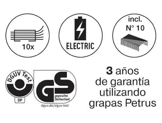 Grapadora petrus electrica e-310 contactless rojo metalizado capacidad 12 hojas usa grapas nº 10