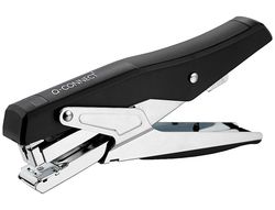 Grapadora q-connect metalizada y negra de tenaza tacto suave capacidad 25 hojas usa grapas 24/6 y 26/6