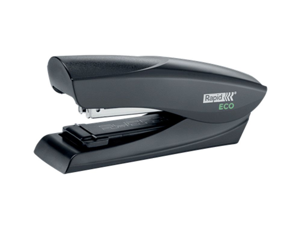 Grapadora rapid fashion eco plastico 100% reciclado capacidad 25 hojas usa grapas 24/6 y 26/6 color negro