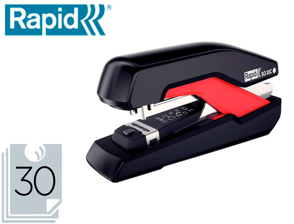 Grapadora rapid so30c plastico negro/rojo capacidad 30 hojas usa grapas omnipress 30