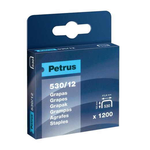 Grapas Petrus mod. 530/12 mm. Caja 1200 unid. cobreada