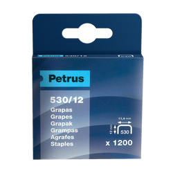 Grapas Petrus mod. 530/12 mm. Caja 1200 unid. cobreada