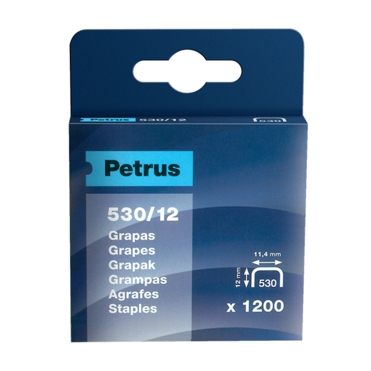 Grapas Petrus mod. 530/12 mm. Caja 1200 unid. cobreada