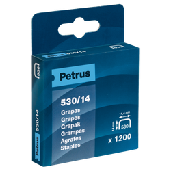 Grapas Petrus mod. 530/14 mm. Caja 1200 unid. cobreada