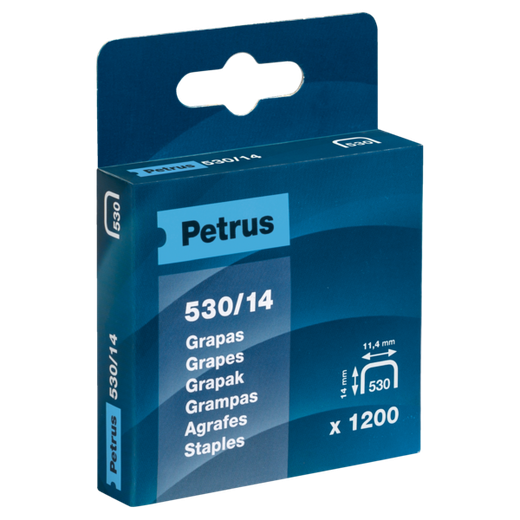 Grapas Petrus mod. 530/14 mm. Caja 1200 unid. cobreada