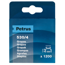 Grapas Petrus mod. 530/4 mm. Caja 1200 unid. cobreada