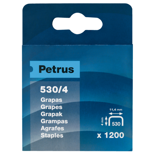 Grapas Petrus mod. 530/4 mm. Caja 1200 unid. cobreada
