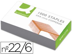 Grapas Q-Connect Nº 22/6 -Cobreadas -Caja de 1000