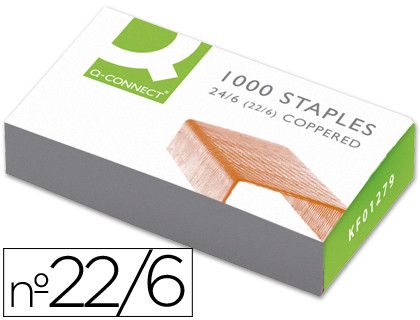Grapas Q-Connect Nº 22/6 -Cobreadas -Caja de 1000