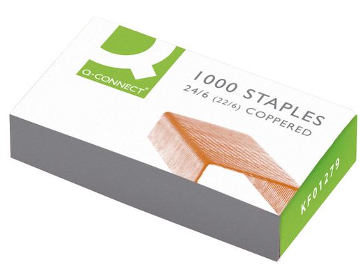 Grapas Q-Connect Nº 22/6 -Cobreadas -Caja de 1000