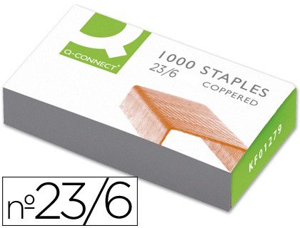 Grapas Q-Connect Nº 23/6 -Cobreadas -Caja de 1000