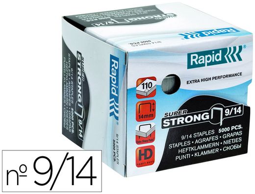Grapas rapid super strong galvanizadas nº9/14 caja de 5000 unidades
