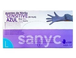Guante de nitrilo desechable sensitive sin polvo talla l grande color azul caja de 100 unidades