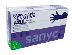 Guante de nitrilo desechable sensitive sin polvo talla m mediana color azul caja de 100 unidades