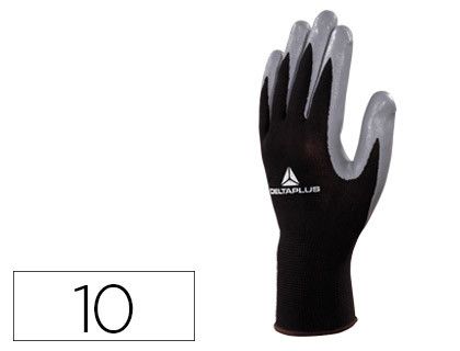 Guante Deltaplus de Punto Poliester Palma de Nitrilo Especial para Mecanica Grasas Aceites Negro-Gris Talla 10
