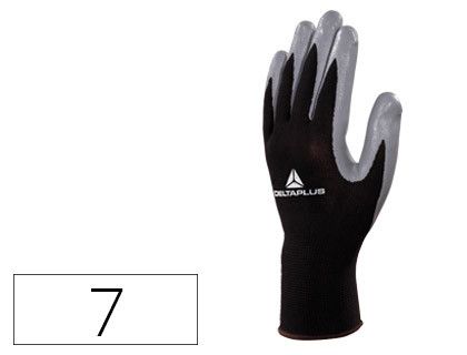 Guante Deltaplus de Punto Poliester Palma de Nitrilo Especial para Mecanica Grasas Aceites Negro-Gris Talla 7