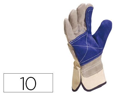 Guante Deltaplus Docker Serraje Vacuno Reforzado Ideal para Trabajos Intensivo Color Gris-Azul Talla 10