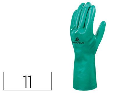 Guante Deltaplus Tratado en Nitrilo Flocado de Algodon Especial para Trabajos con Liquidos Quimicos Talla 11