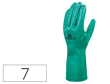 Guante Deltaplus Tratado en Nitrilo Flocado de Algodon Especial para Trabajos con Liquidos Quimicos Talla 7