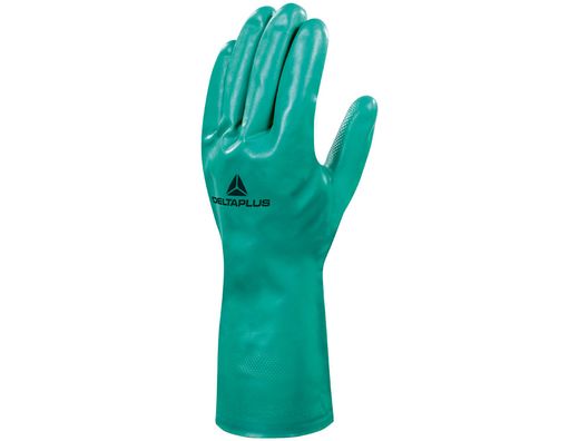 Guante Deltaplus Tratado en Nitrilo Flocado de Algodon Especial para Trabajos con Liquidos Quimicos Talla 8