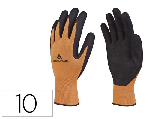 Guantes deltaplus poliester impregando latex palma y dedos naranja fluor/negro talla 10