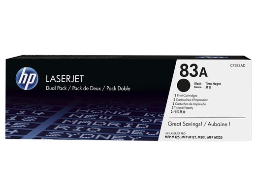 HP Toner laserjet pro 83A negro Pack de 2 unidades CF283AD