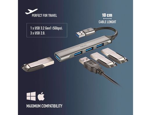 Hub ngs 4 puertos 3 usb 2.0 y 1 usb 3.2 gen 1