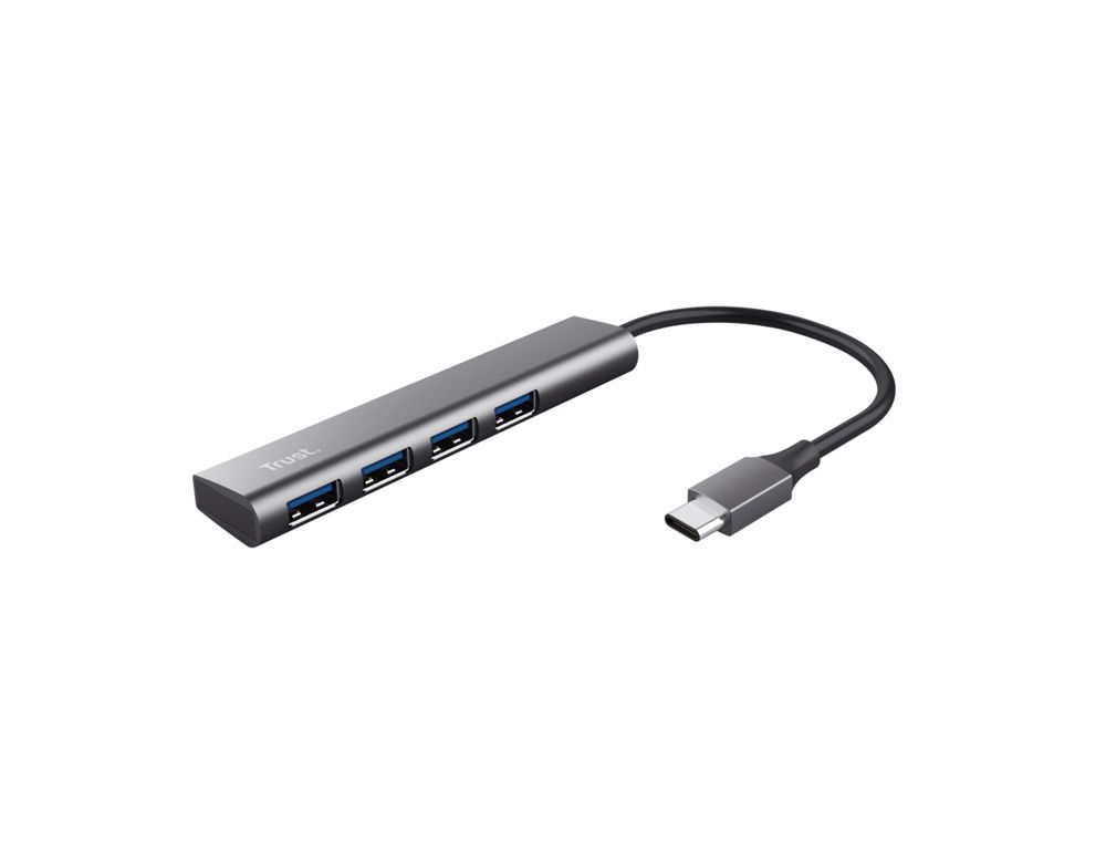 Hub trust halyx 4 puertos usb-a conexion usb-c color gris
