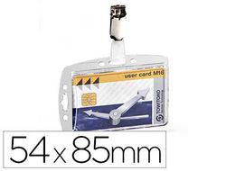 Identificador con pinza giratoria durable acrilico horizontal con uñero para pases de seguridad 54x85 mm