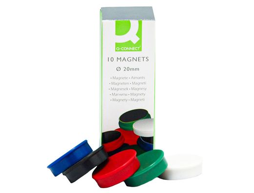 Imanes para Sujecion Q-Connect Ideal para Pizarras Magneticas 20 mm Colores Surtidos -Caja de 10 Imanes