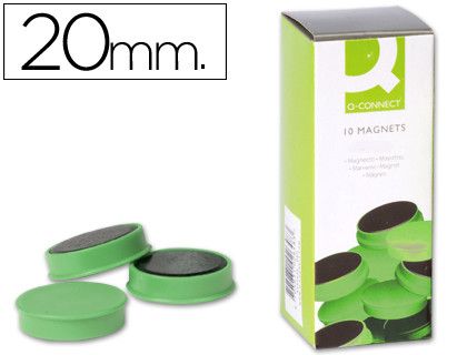 Imanes para Sujecion Q-Connect Ideal para Pizarras Magneticas20 mm Verde -Caja de 10 Imanes