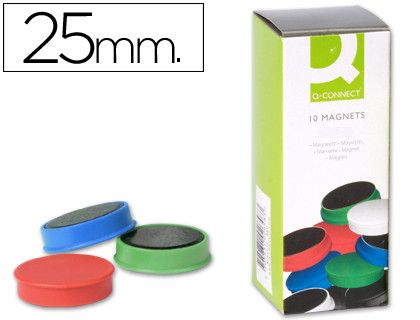 Imanes para Sujecion Q-Connect Ideal para Pizarras Magneticas25 mm Colores Surtidos -Caja de 10 Imanes
