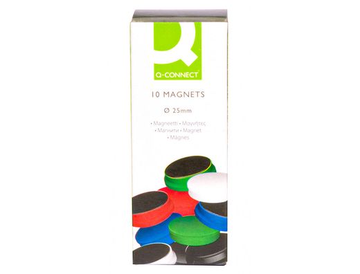 Imanes para Sujecion Q-Connect Ideal para Pizarras Magneticas25 mm Colores Surtidos -Caja de 10 Imanes