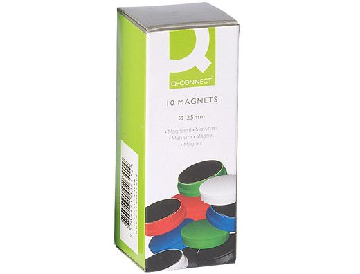 Imanes para Sujecion Q-Connect Ideal para Pizarras Magneticas25 mm Colores Surtidos -Caja de 10 Imanes