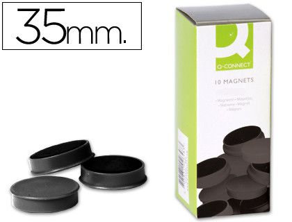 Imanes para Sujecion Q-Connect Ideal para Pizarras Magneticas35 mm Negro -Caja de 10 Imanes
