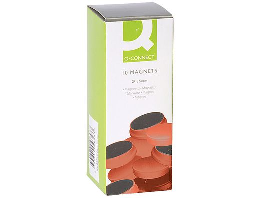 Imanes para Sujecion Q-Connect Ideal para Pizarras Magneticas35 mm Rojo -Caja de 10 Imanes